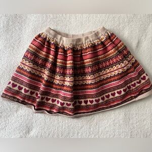 Girl Knit Skirt, Hearts Pattern. Pink Tan Brown. Sz 7/8
